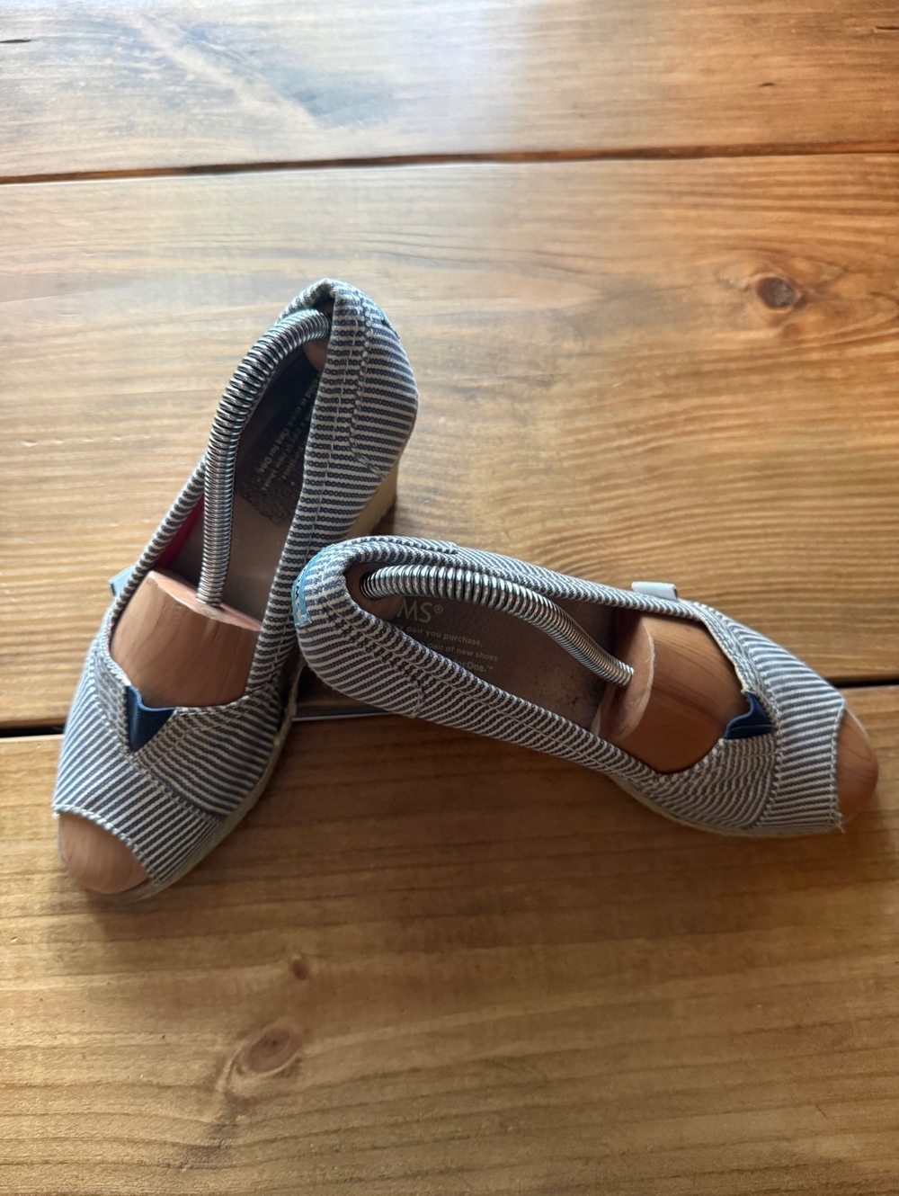 TOMS Women's Striped Peep Toe Wedges, Size 7